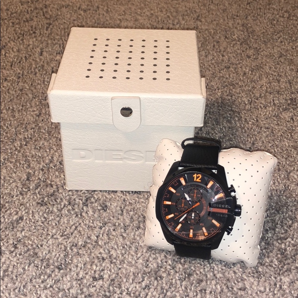 Men’s black leather Diesel watch